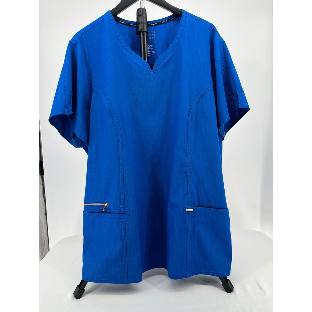 Cherokee Statement V-Neck Scrub Top Women‎ 2XL Royal Blue Rose Gold Zip CK695